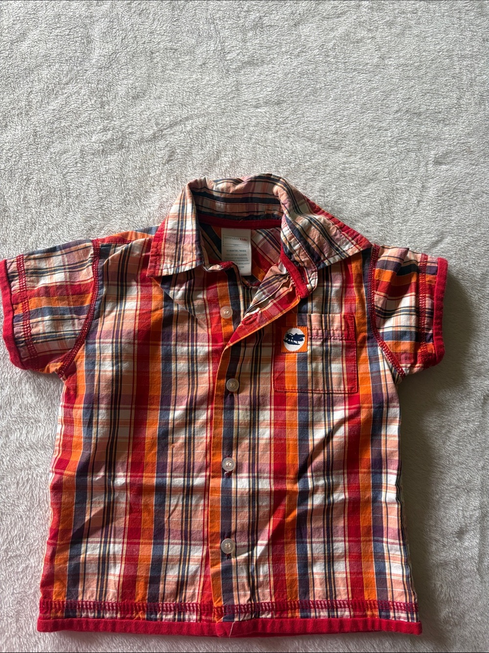 Wonder kids - Red Orange Plaid Short Sleeve Button-Down Shirt